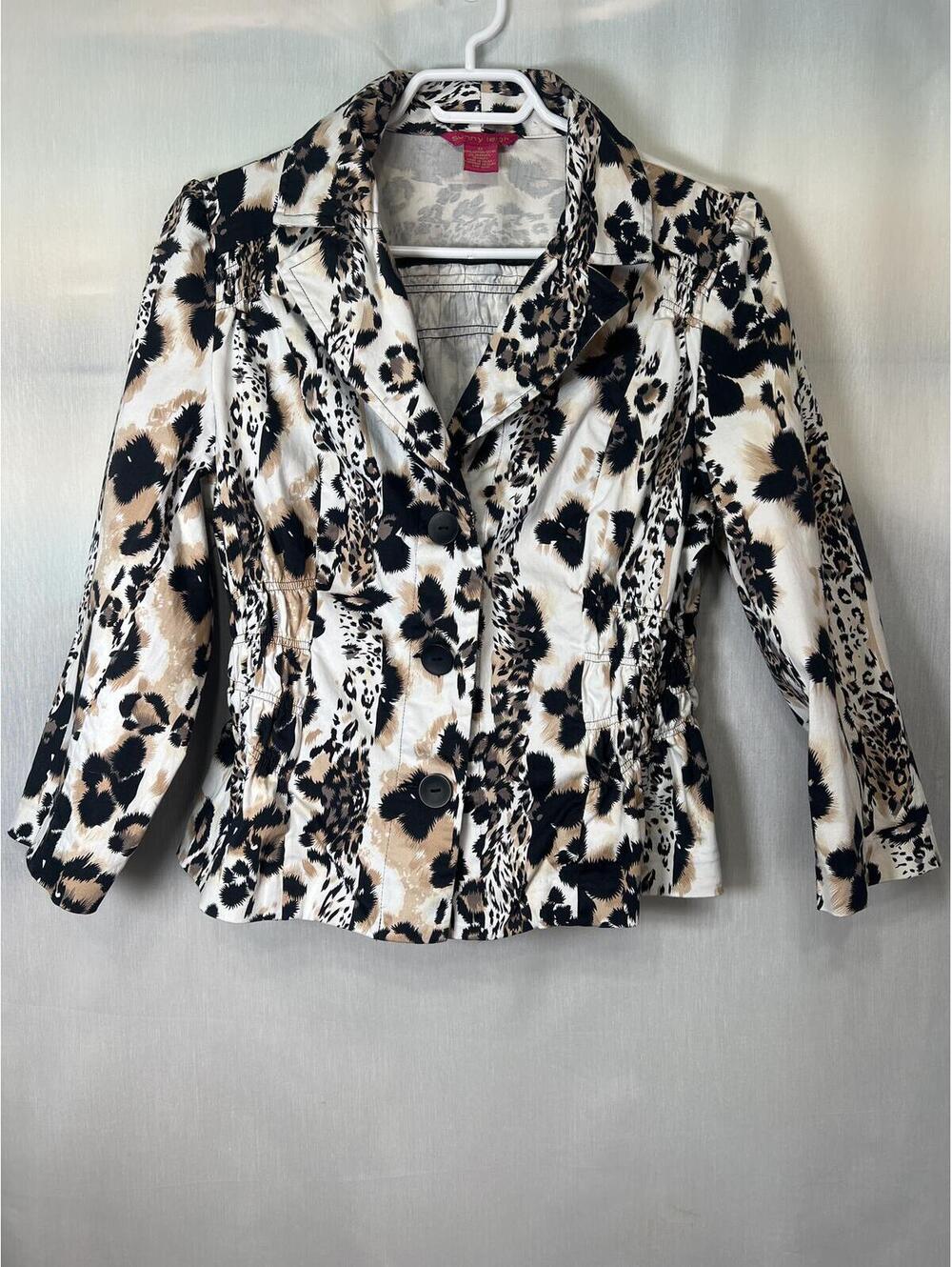 Sunny Leigh Animal Print Button Front Jacket Women's Large Petite